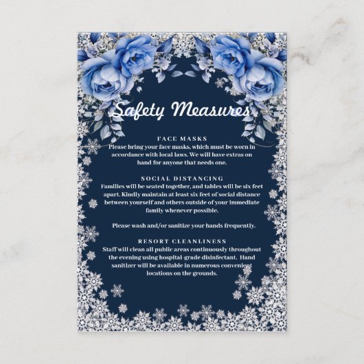 Blauwe Rozen Sneeuwvlok Kerstbruiloft Informatiekaartje (Voorkant)