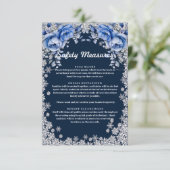 Blauwe Rozen Sneeuwvlok Kerstbruiloft Informatiekaartje (Staand voorkant)