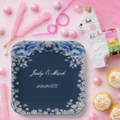 Blauwe Rozen Sneeuwvlok Kerstbruiloft Papieren Bordje (Feest)