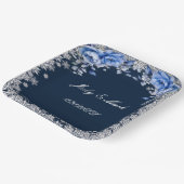 Blauwe Rozen Sneeuwvlok Kerstbruiloft Papieren Bordje (Gebogen)