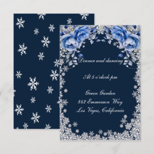 Blauwe Rozen Sneeuwvlok Kerstmisreceptie Kaart