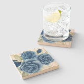 Blauwe Rozen Stenen Onderzetter (Zijkant)