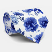 Blauwe Rozen Stropdas (Opgerold)