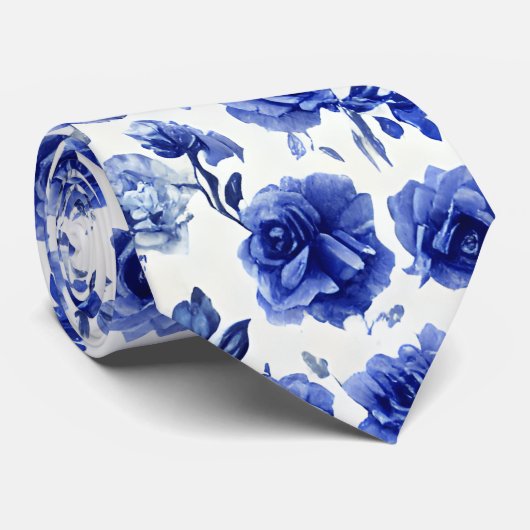 Blauwe Rozen Stropdas (Opgerold)