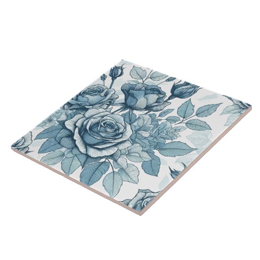 Blauwe Rozen Tegeltje (Zijkant)