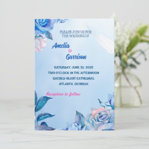 Blauwe rozen tekening Trouwkaart Kaart