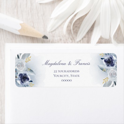 blauwe rozen trouwlabel etiket (Insitu)