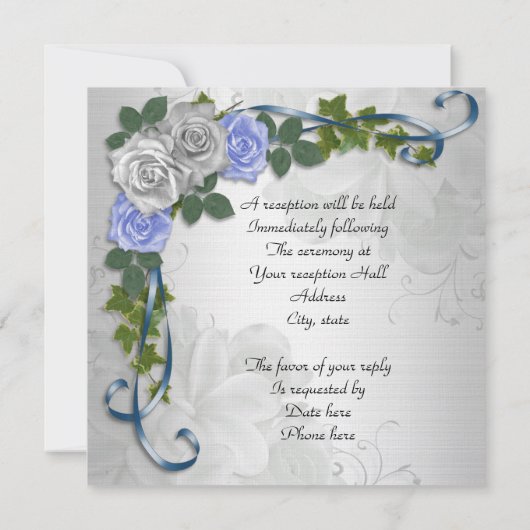Blauwe rozen trouwuitnodiging kaart (Achterkant)