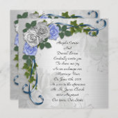 Blauwe rozen trouwuitnodiging kaart (Voorkant / Achterkant)