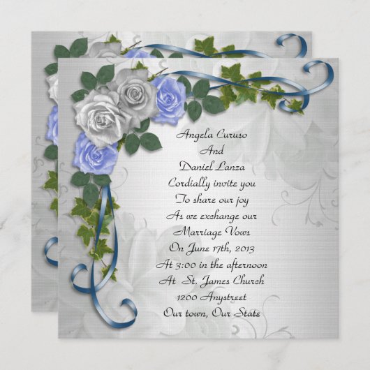 Blauwe rozen trouwuitnodiging kaart (Voorkant / Achterkant)