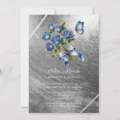 Blauwe Rozen Vlinder Zilver Brunch & Bubbels Kaart (Voorkant)