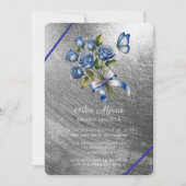 Blauwe Rozen Vlinder Zilveren Bruiloftsfeest Kaart (Voorkant)
