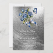 Blauwe Rozen Vlinder Zilveren Verlovingsfeest Kaart (Voorkant)