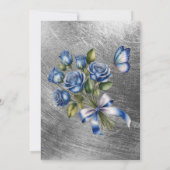 Blauwe Rozen Vlinder Zilveren Verlovingsfeest Kaart (Achterkant)
