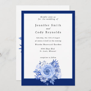 Blauwe Rozen Waterverf Avond bruiloft Kaart
