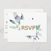 Blauwe rozen waterverf bruiloft RSVP kaart (Voorkant / Achterkant)