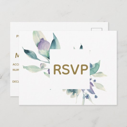 Blauwe rozen waterverf bruiloft RSVP kaart (Voorkant / Achterkant)