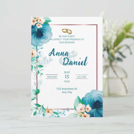 Blauwe Rozen Waterverf Delight Kaart (Staand voorkant)