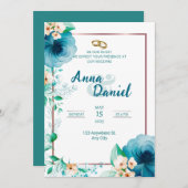 Blauwe Rozen Waterverf Delight Kaart (Voorkant / Achterkant)