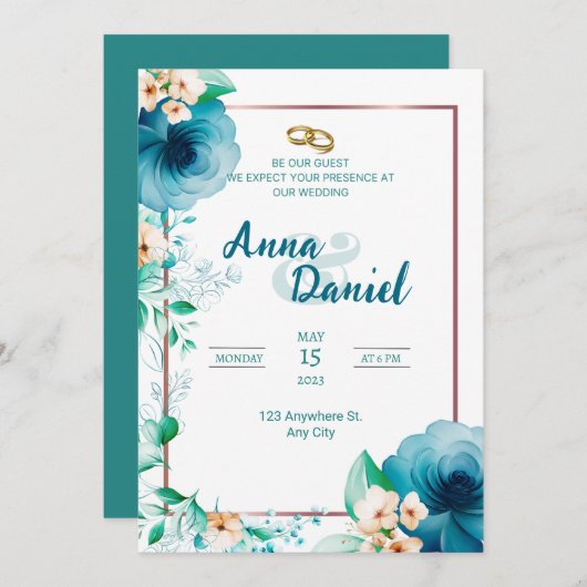 Blauwe Rozen Waterverf Delight Kaart (Voorkant / Achterkant)