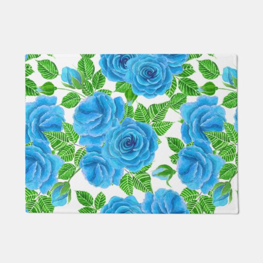 Blauwe rozen waterverf naadloos patroon deurmat (Voorkant)