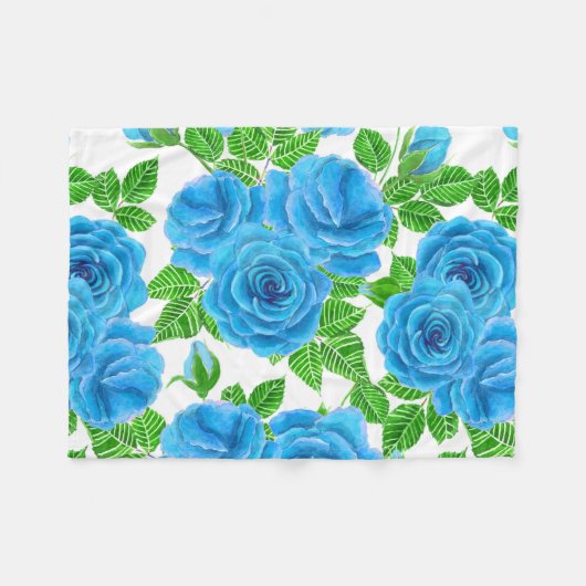 Blauwe rozen waterverf naadloos patroon fleece deken (Voorkant (Horizontaal))