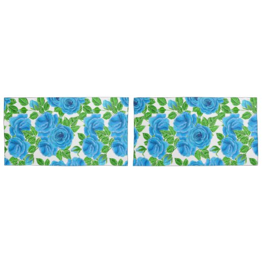 Blauwe rozen waterverf naadloos patroon kussensloop (Voorkant-Set)