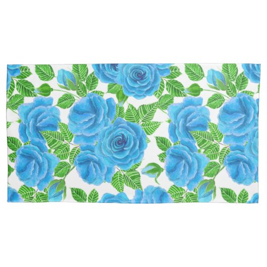 Blauwe rozen waterverf naadloos patroon kussensloop (Voorkant-Links)