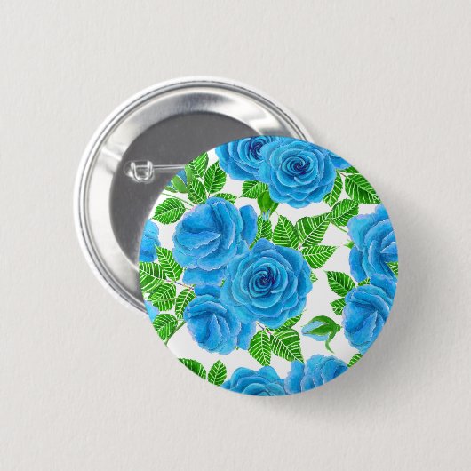 Blauwe rozen waterverf naadloos patroon ronde button 5,7 cm (Voorkant /achterkant)