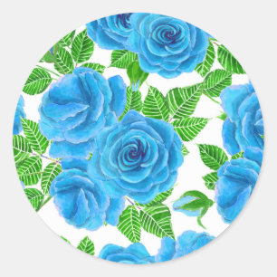 Blauwe rozen waterverf naadloos patroon ronde sticker