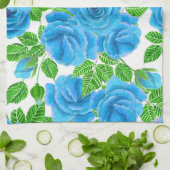 Blauwe rozen waterverf naadloos patroon theedoek (Gevouwen)