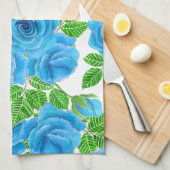 Blauwe rozen waterverf naadloos patroon theedoek (Quarter Fold)