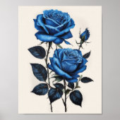Blauwe Rozen waterverf Poster (Voorkant)
