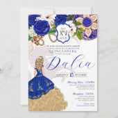 Blauwe Rozen Western Charro Quinceañera Kaart (Voorkant)