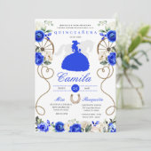 Blauwe Rozen Western Mariachi Charro Quinceañera Kaart (Staand voorkant)