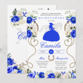 Blauwe Rozen Western Mariachi Charro Quinceañera Kaart (Voorkant / Achterkant)