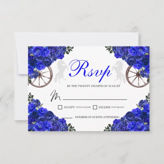 Blauwe Rozen Westerne Quinceanera RSVP Enclosure K (Voorkant)