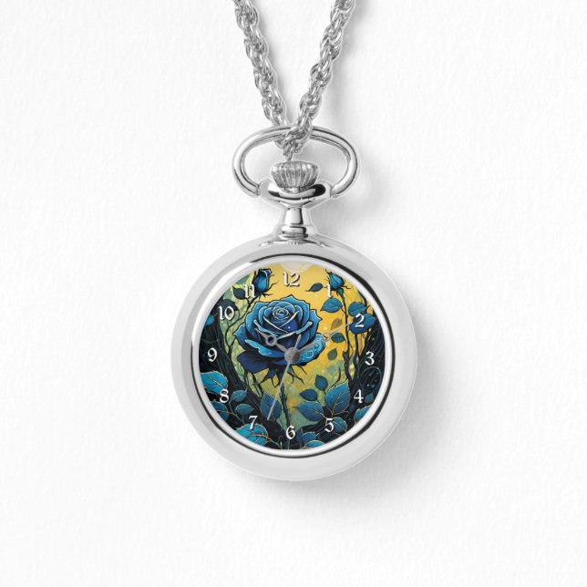 Blauwe Rozen wijnstokken 2 Horloge (Voorkant)