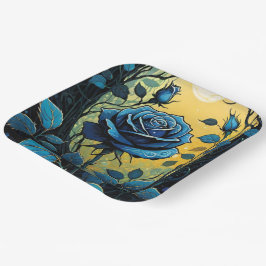 Blauwe Rozen wijnstokken 2 Papieren Bordje