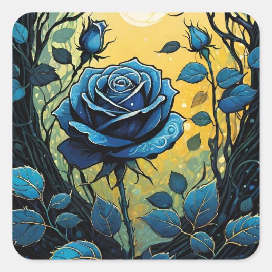 Blauwe Rozen wijnstokken 2 Vierkante Sticker (Voorkant)