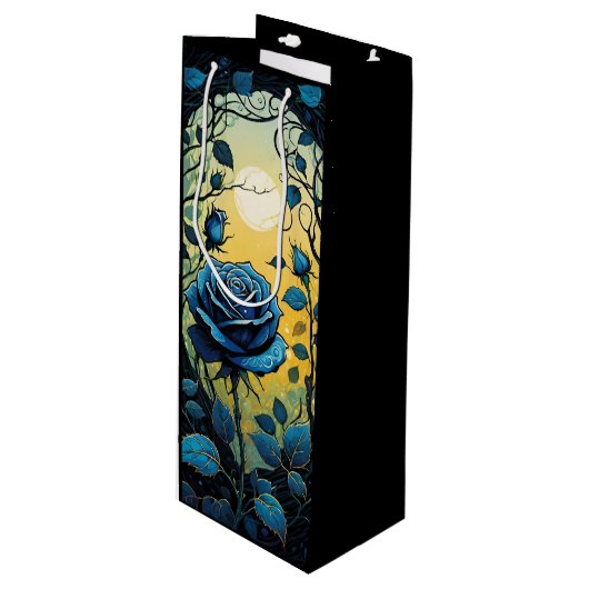 Blauwe Rozen wijnstokken 2 Wijn Cadeautas (Voorkant Gekanteld)