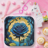 Blauwe Rozen wijnstokken 3 Papieren Bordje (Feest)