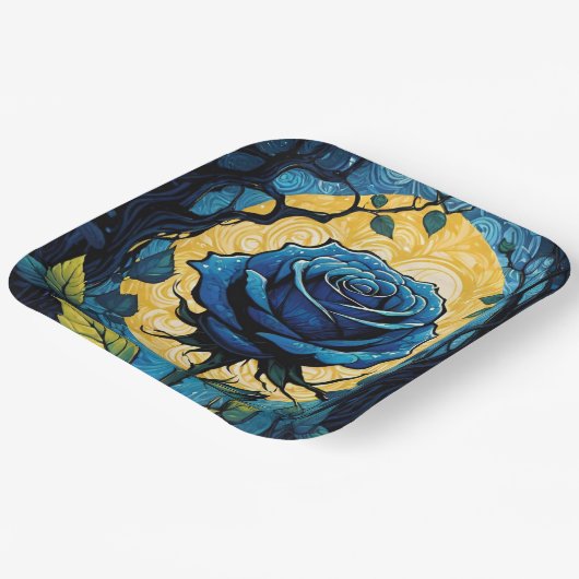 Blauwe Rozen wijnstokken 3 Papieren Bordje (Gebogen)