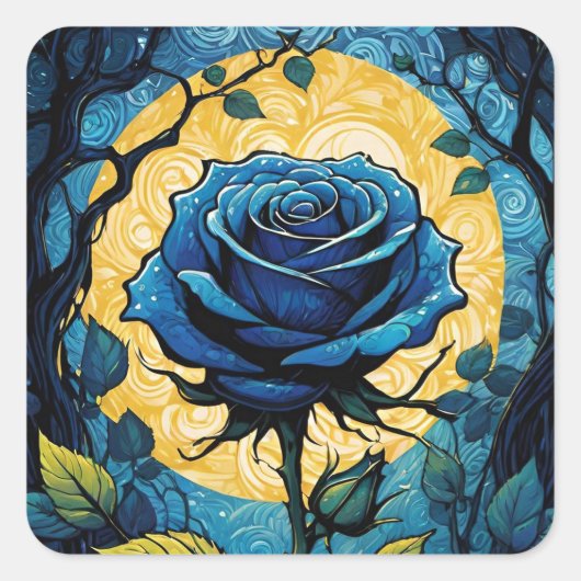 Blauwe Rozen wijnstokken 3 Vierkante Sticker (Voorkant)