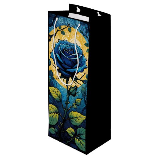 Blauwe Rozen wijnstokken 3 Wijn Cadeautas (Achterkant Gekanteld)