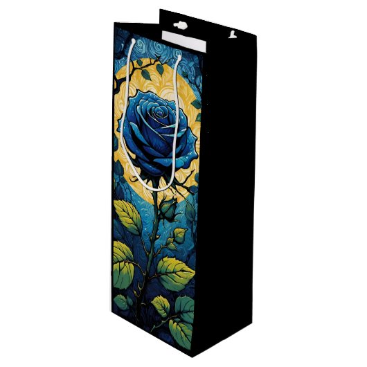 Blauwe Rozen wijnstokken 3 Wijn Cadeautas (Voorkant Gekanteld)