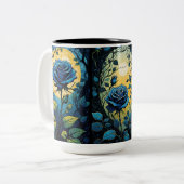 Blauwe Rozen wijnstokken Tweekleurige Koffiemok (Voorkant links)