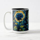 Blauwe Rozen wijnstokken Tweekleurige Koffiemok (Links)