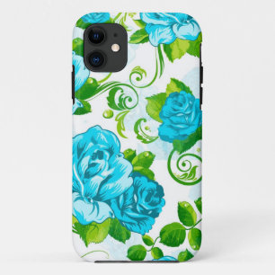 Blauwe Rozen Witte achtergrond iPhone 11 Hoesje