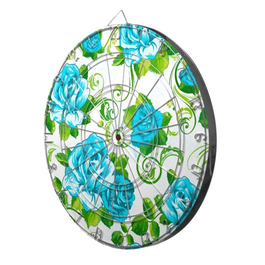 Blauwe Rozen Witte achtergrond Dartbord (Voorkant Rechts)